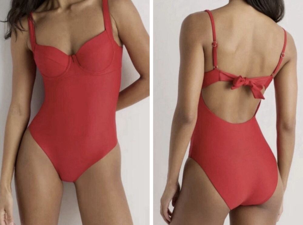 NWT Quince Italian Underwire One-Piece Swimsuit •XL•Cherry Red Tie Back SOLD OUT